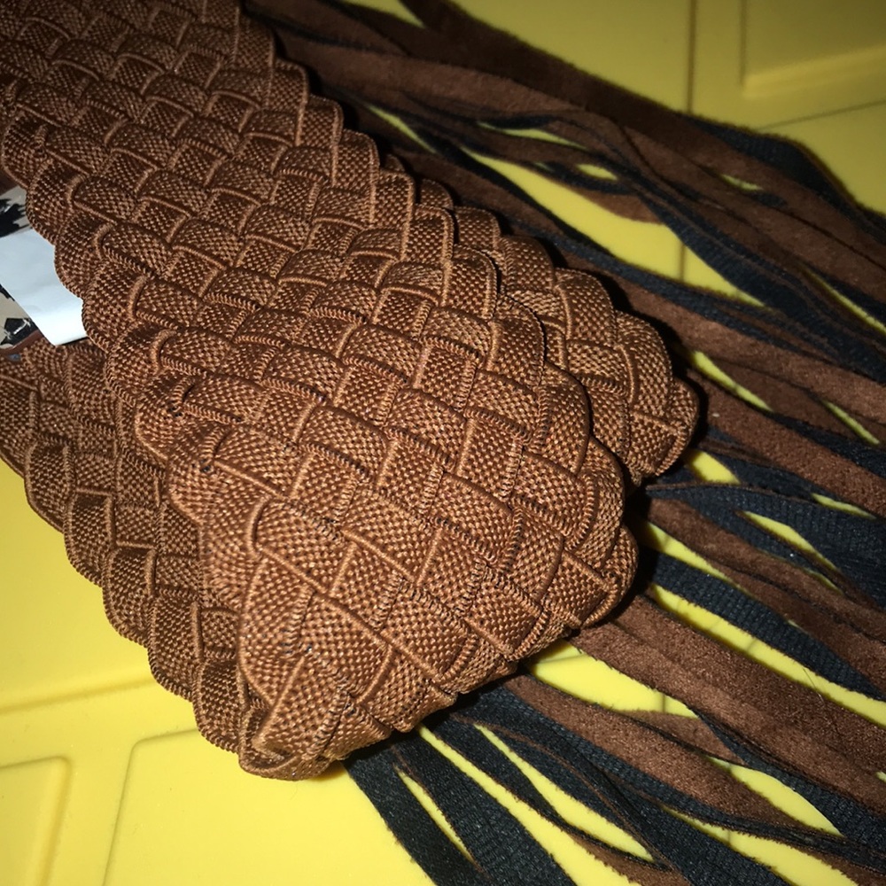 NWT Betsey Johnson Saddle Braided Belt W/ Metallic Studs Long Fringe Tie Closure - Picture 3 of 8